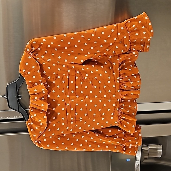 💕REALISATION PAR💕 Cher Top ~ 100% Silk Rust Spot Polka Dot Print Small - Picture 14 of 16